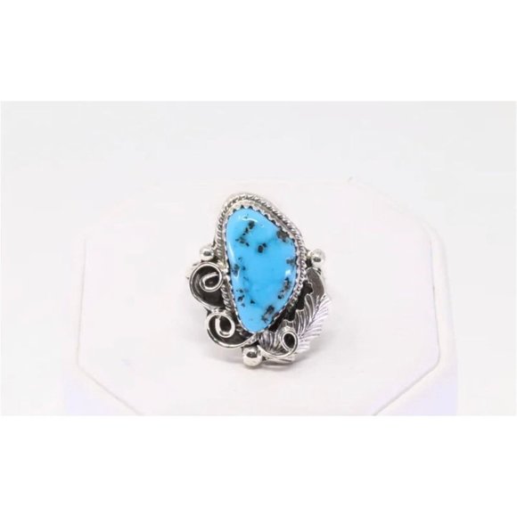 Byron Begay Navajo Sterling Silver Sleeping Beauty Turquoise Handmade Ring marked size 5.5